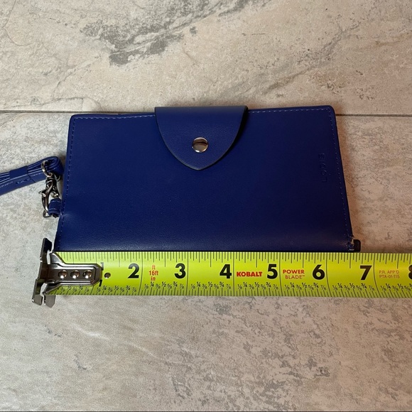 Lodis Royal Blue Leather Bifold Wallet Wristlet Clutch Removable Strap - Picture 9 of 9